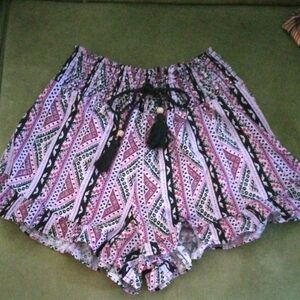 No Boundaries Pink & Black Boho High Waist Shorts